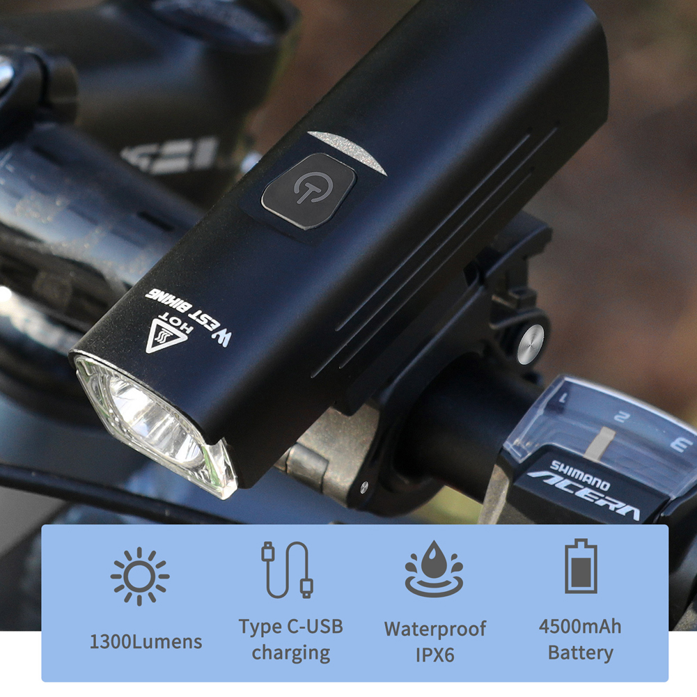 Đèn LED xe đạp WEST BIKING sáng 1300 Lumen sạc USB có thể sạc lại cho xe đạp leo núi MTB an toàn