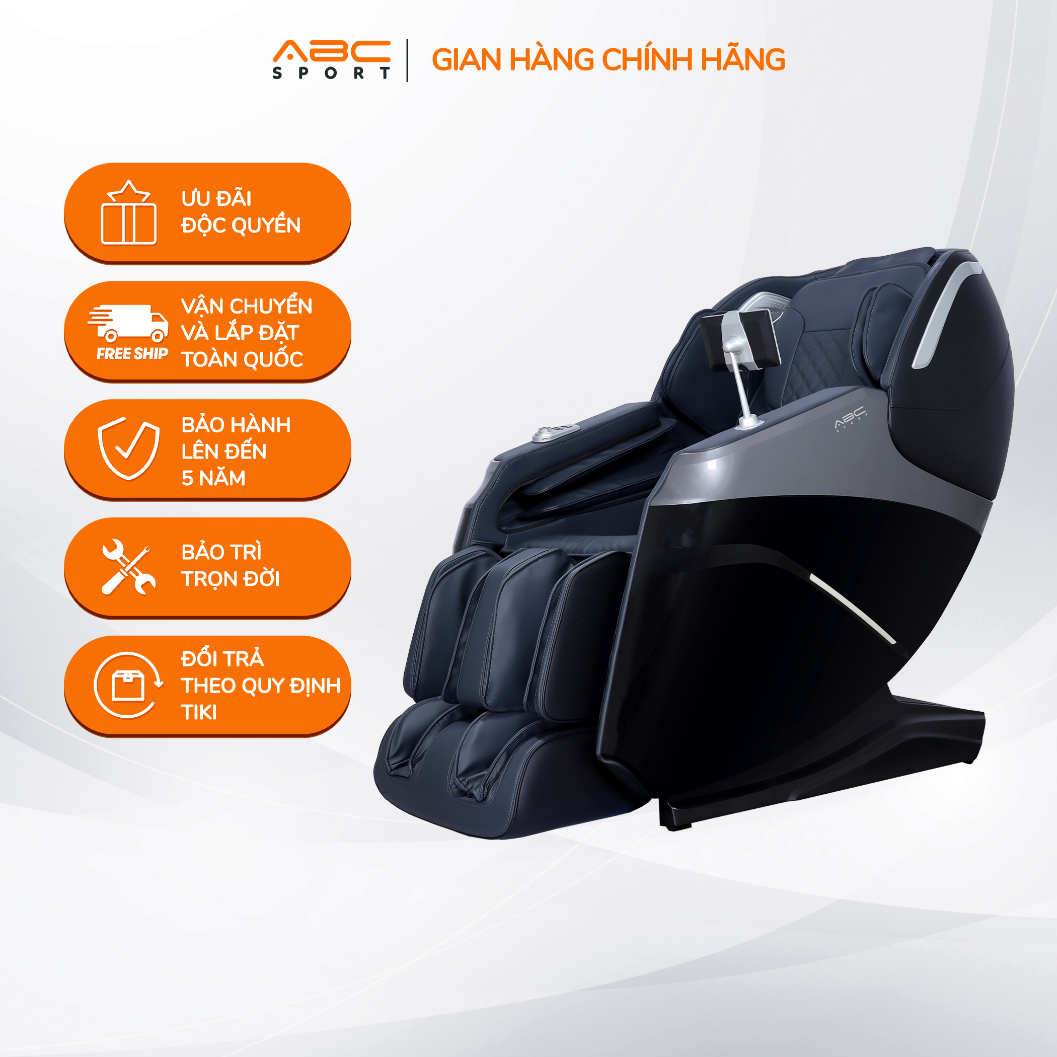 Ghế massage toàn thân ABCSport A22 black công nghệ massage 4D PRO, 12 bài massage tự động, điều khiển bằng giọng nói