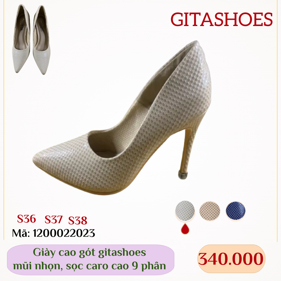 Giày cao gót gitashoes mũi nhọn, hình sọc caro, cao 9 phân - 1200022023