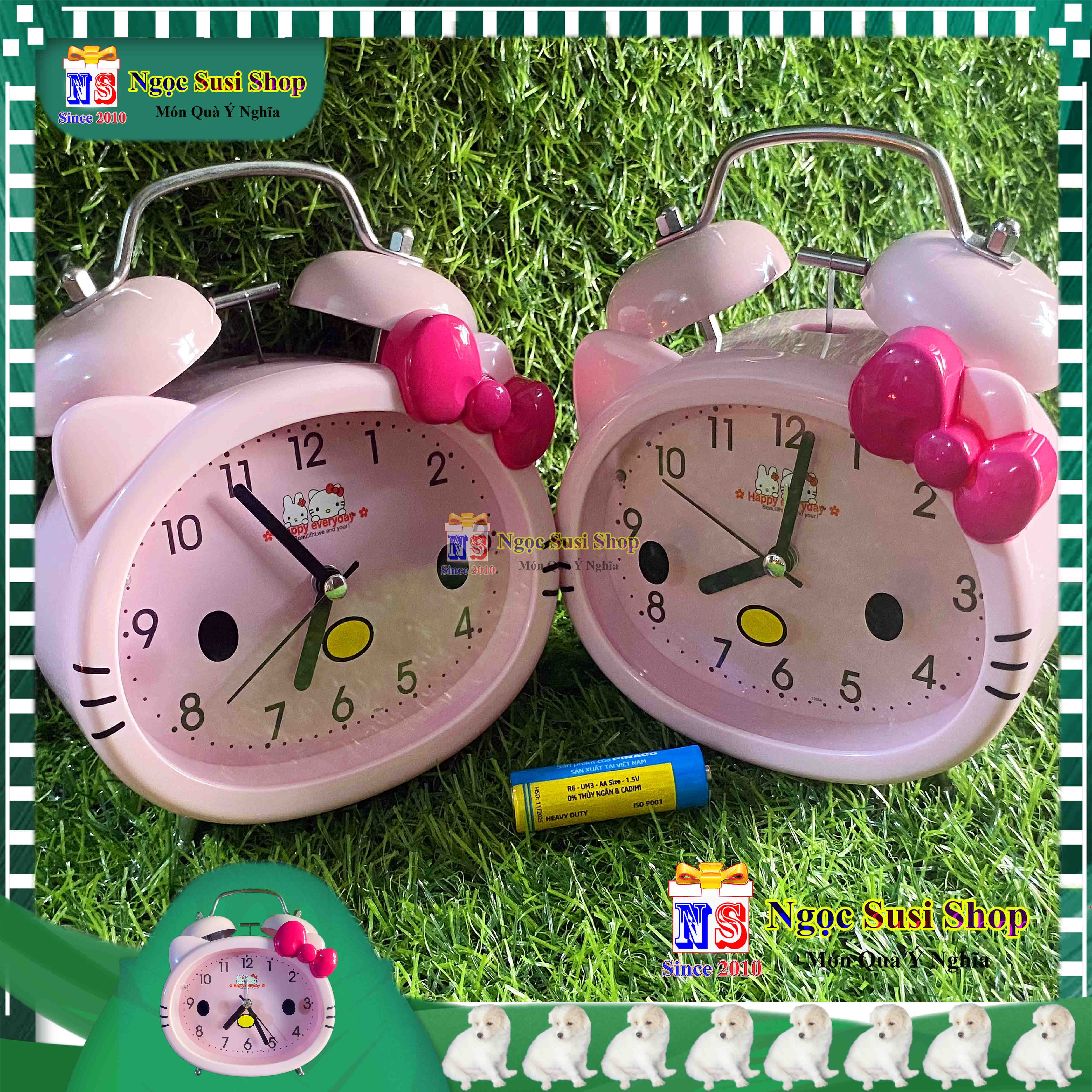 ĐỒNG HỒ MÈO HELLO KITTY KIM LOẠI SIZE LỚN SIÊU ĐẸP RẤT BỀN - DÙNG ĐỂ BÁO THỨC ĐỂ BÀN