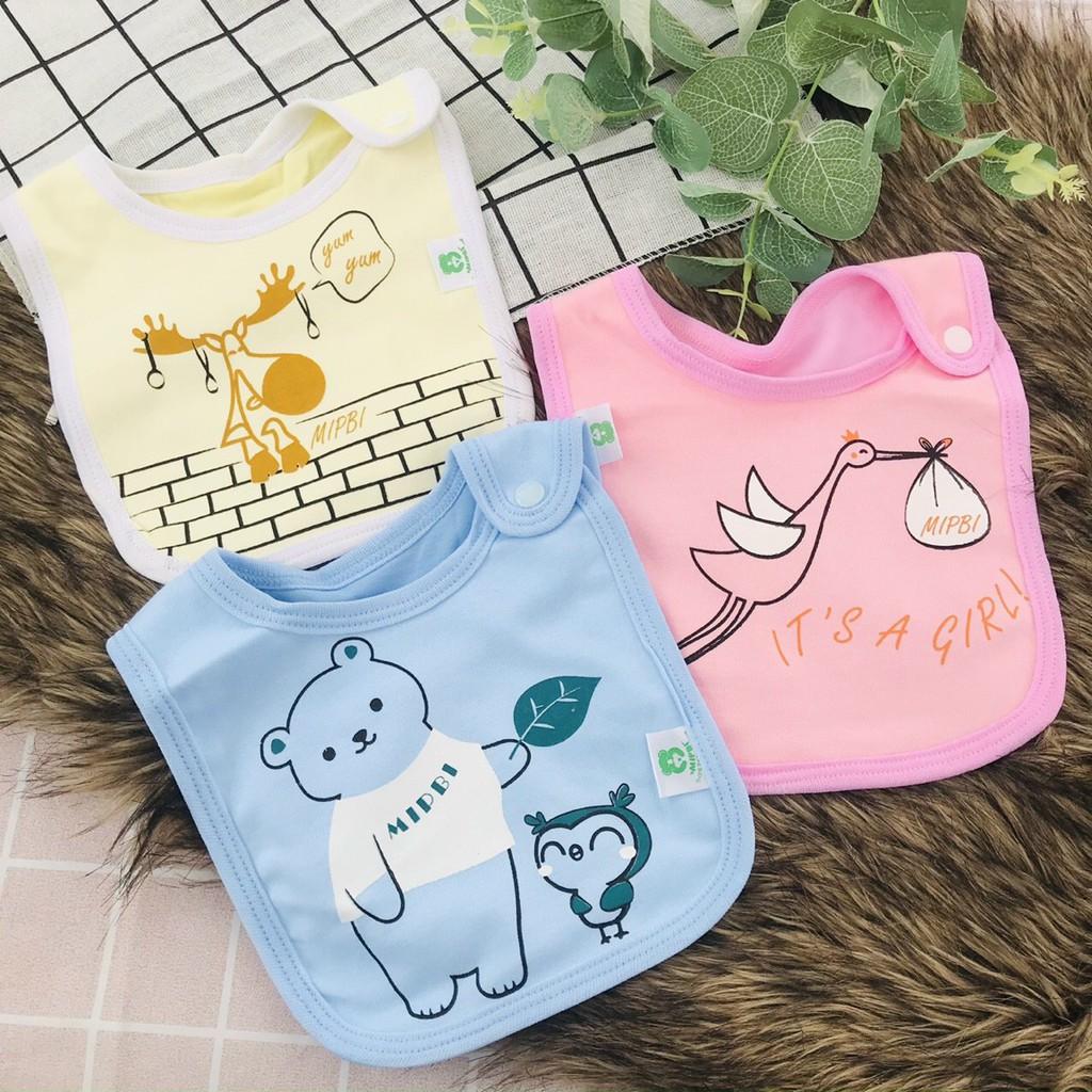 Yếm vuông sơ sinh Mipbi in hình 100% cotton, có cúc bấm YV01 (Túi 3 yếm)