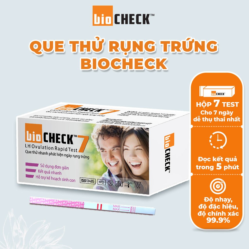 Combo 2 bút thử thai phát hiện thai sớm kèm hộp 7 que thử rụng trứng Biocheck