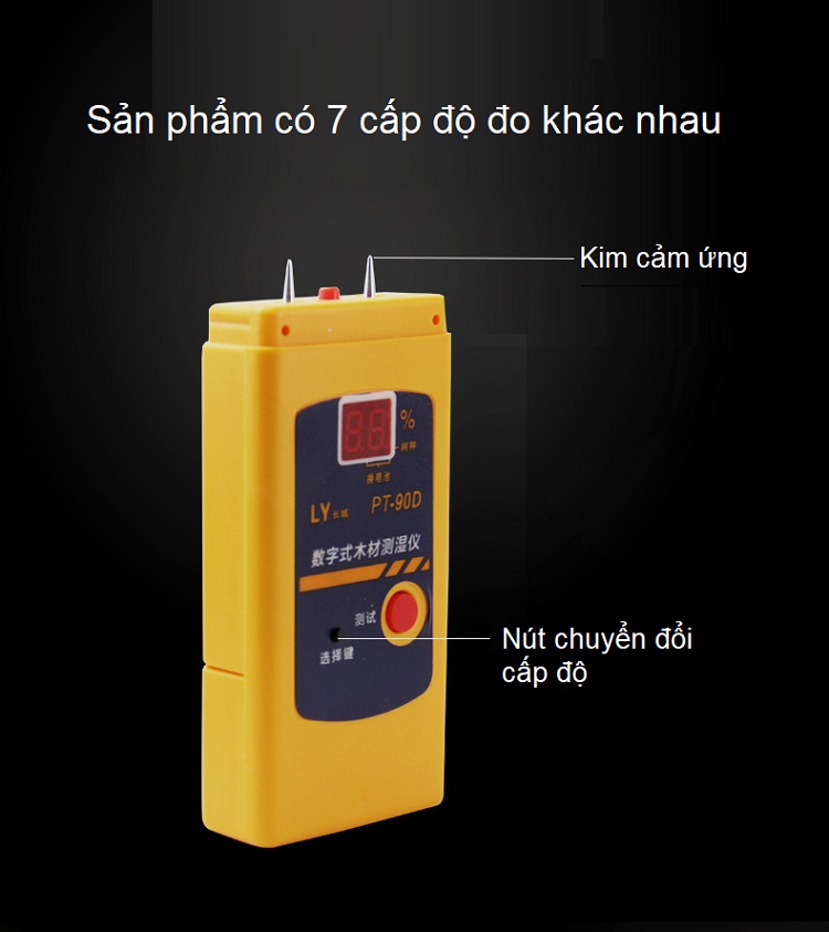 Thiết bị đo nhiệt độ độ ẩm gỗ cao cấp PT90D ( Tặng 02 nút kẹp cao su giữ dây điện cố định )