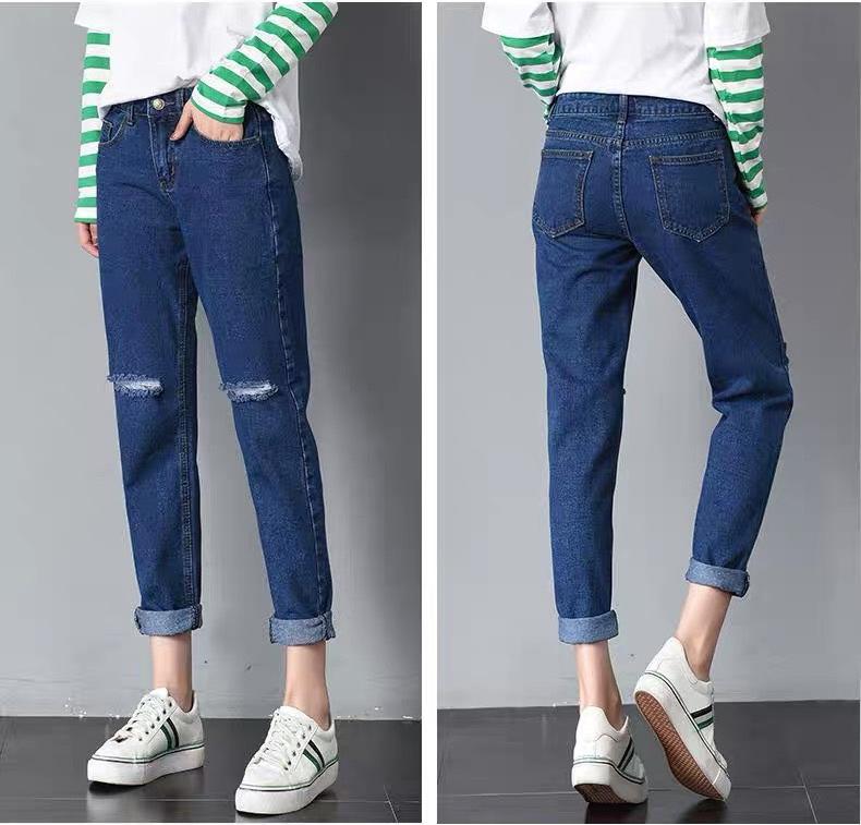 QUẦN JEAN BAGGY NỮ BIG SIZE RÁCH GỐI BIG SIZE KHÔNG CO DÃN PHOM QUẦN ỐNG RỌNG