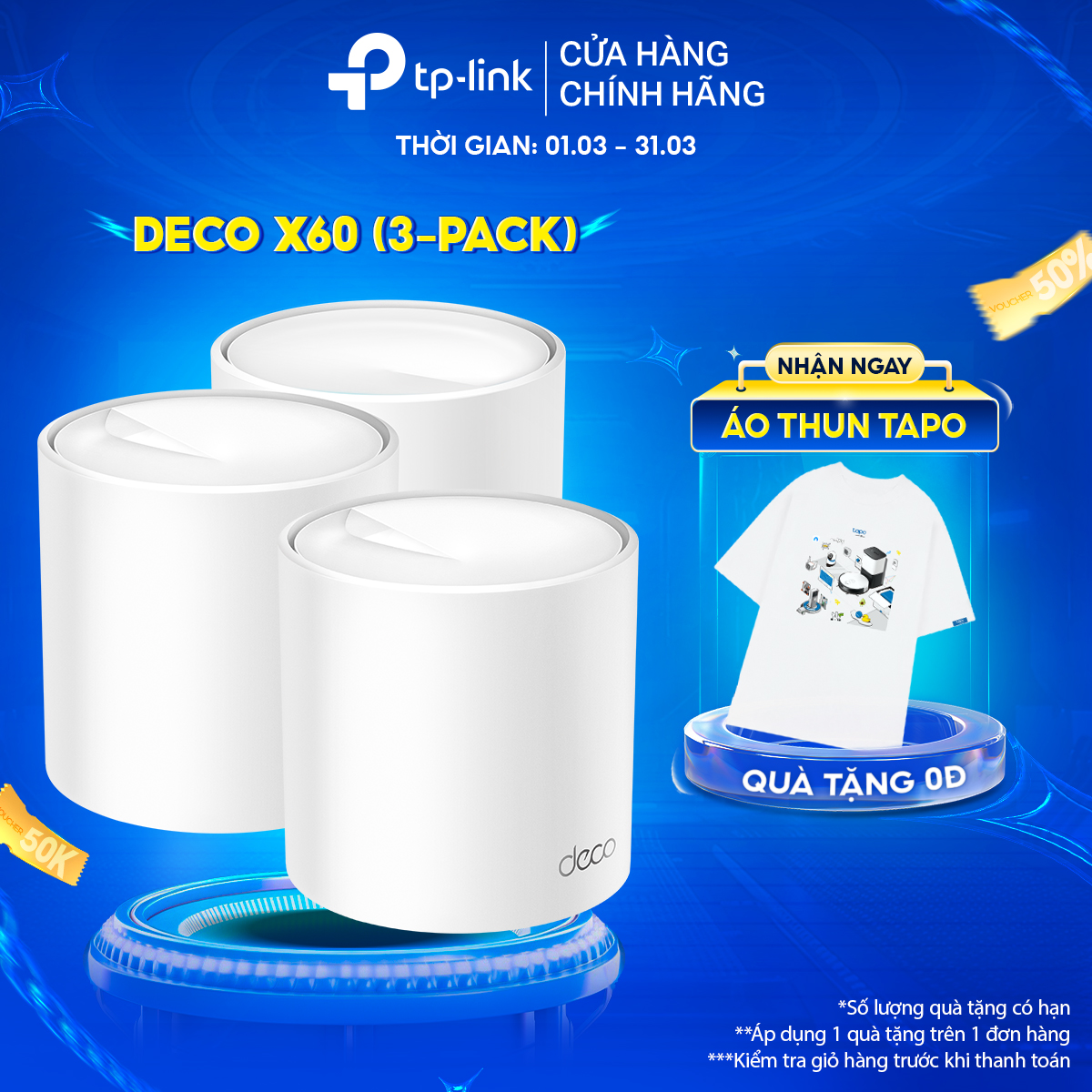 Bộ Phát Wifi Mesh TP-Link Deco X60 AX3000 MU-MIMO Hàng Chính Hãng - 3-pack