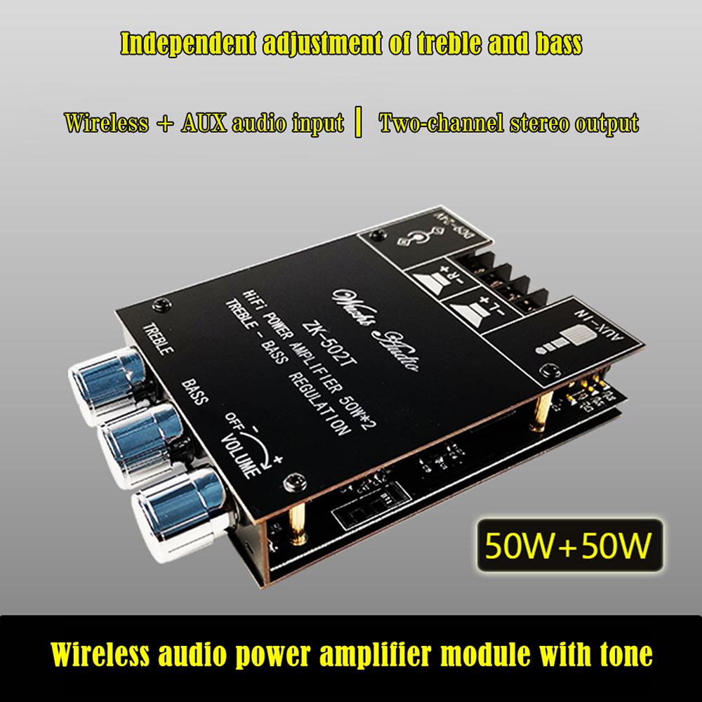 50W*2 BT Audio Amplifier Module AUX BT5.0 Audio Input Left and Right Channel Output Power Amplifier Board with Sound Volumes Adjustment