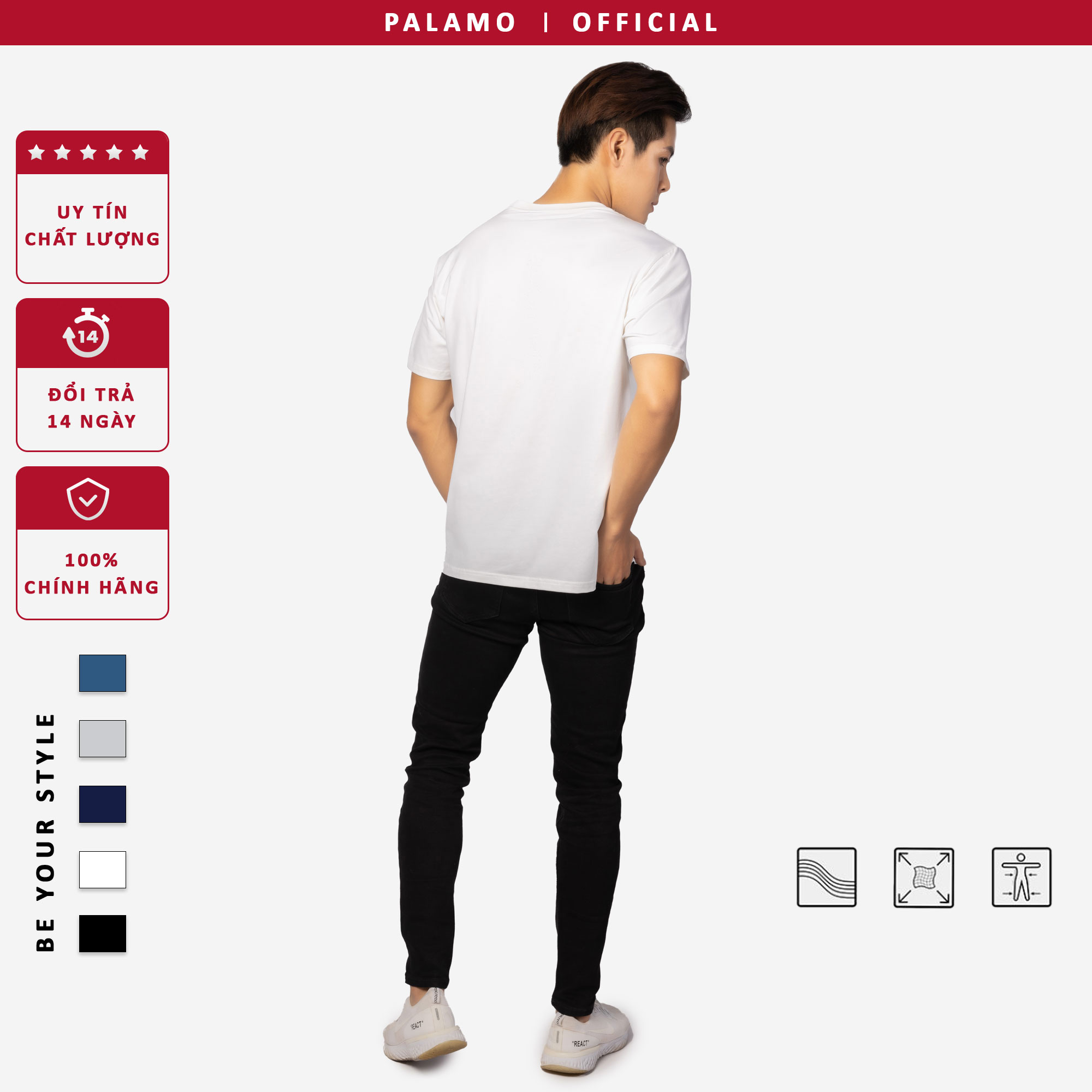 Áo thun nam cotton compact Palamo classic regular fit / màu trắng