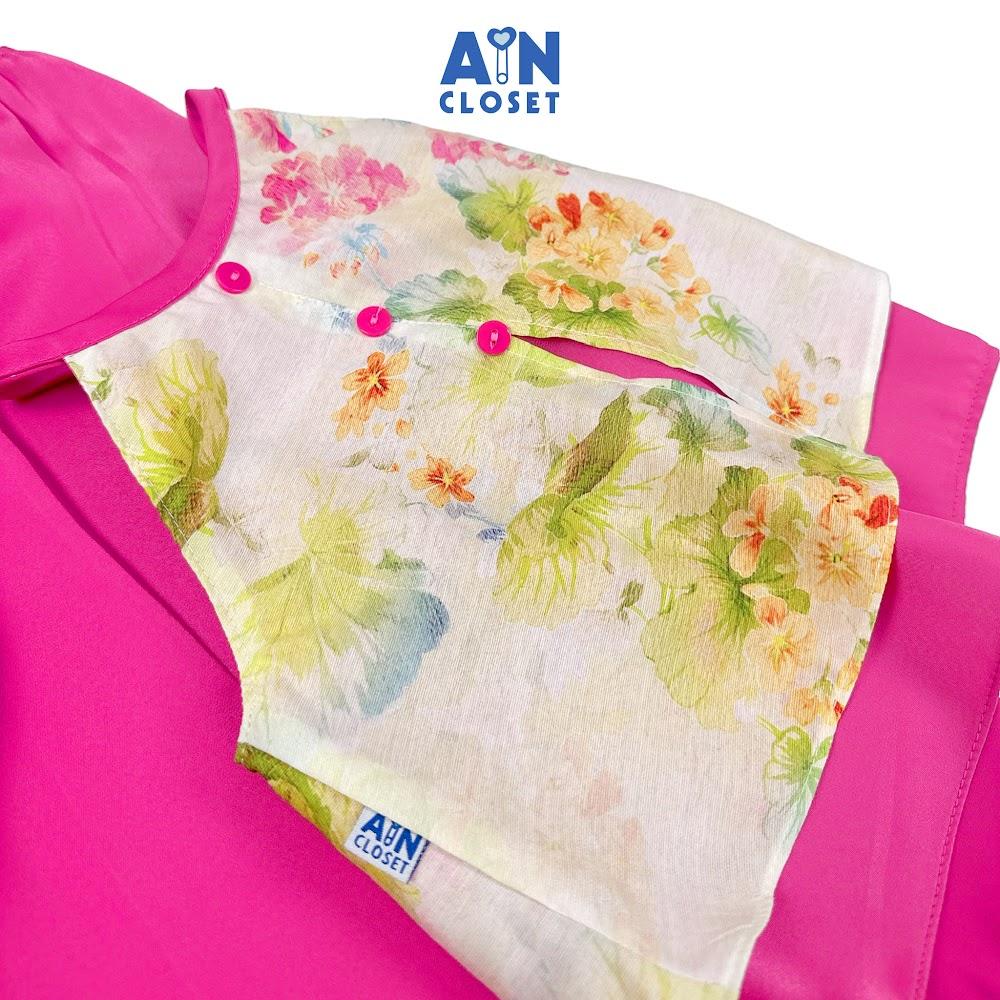 Set bộ quần áo Lửng bé gái họa tiết Sen Lụa Hồng Cổ Yếm - AICDBGOLU8XD - AIN Closet