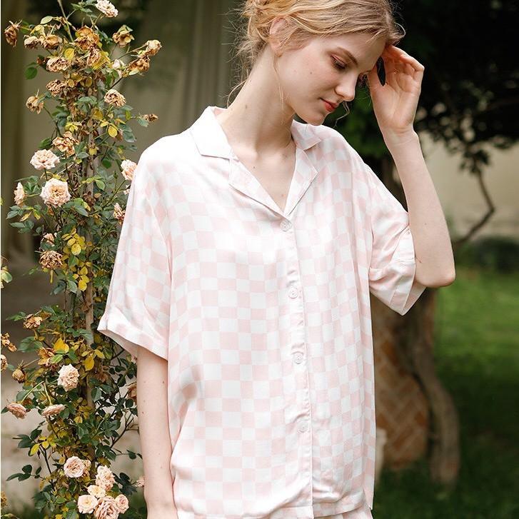 Bộ cộc kẻ caro lụa satin cao cấp