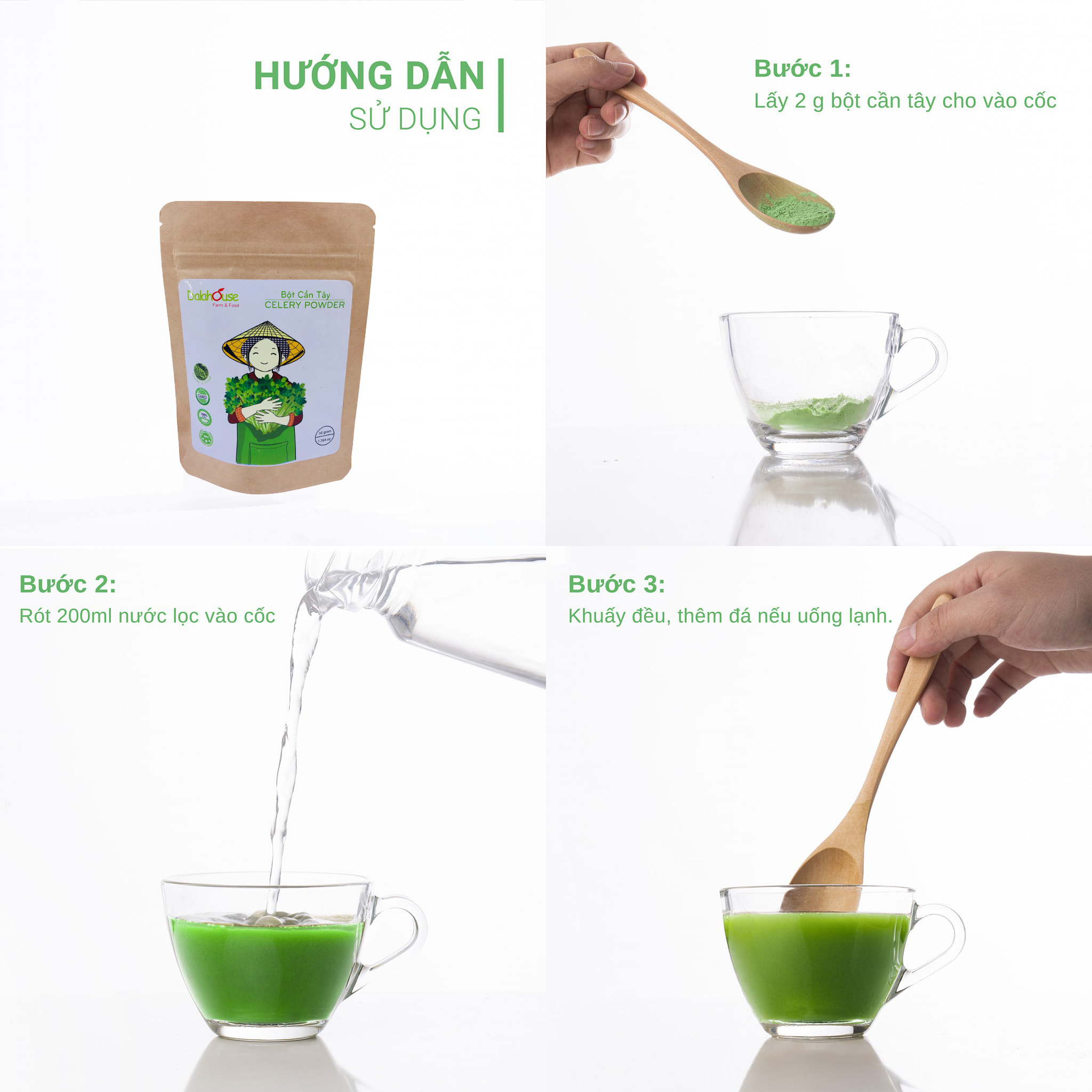 Combo 2 Gói Bột CẦN TÂY Nguyên Chất Sấy Lạnh Dalahouse (50g x 2) - Da Sáng - Dáng Thon - Detox