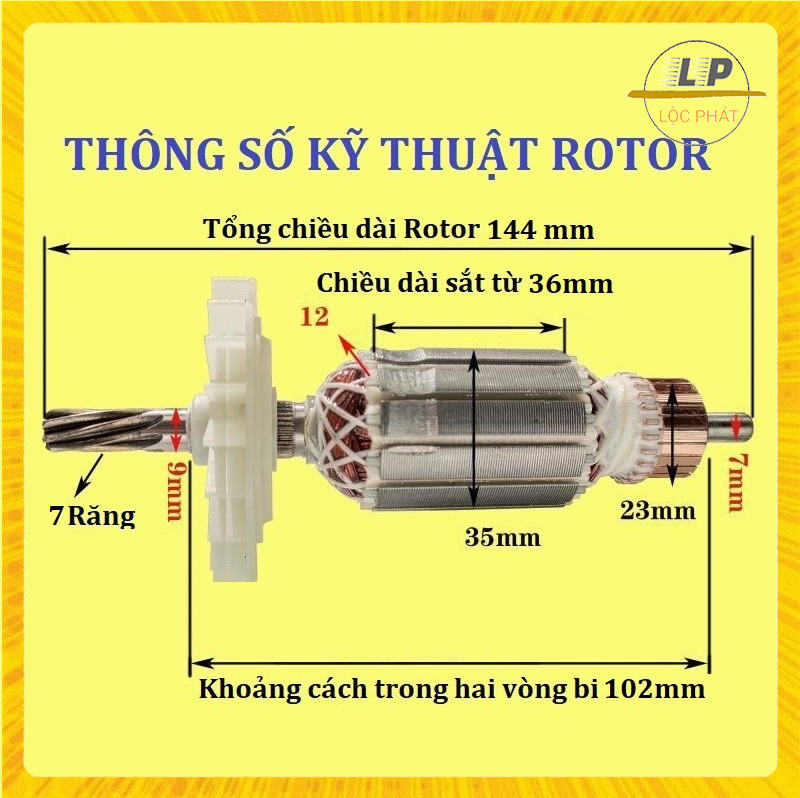Rotor máy khoan bê tông cho BOSCH GSH 2-24 DSE / 2-26 đời mới nhông 7 Răng thân ngắn