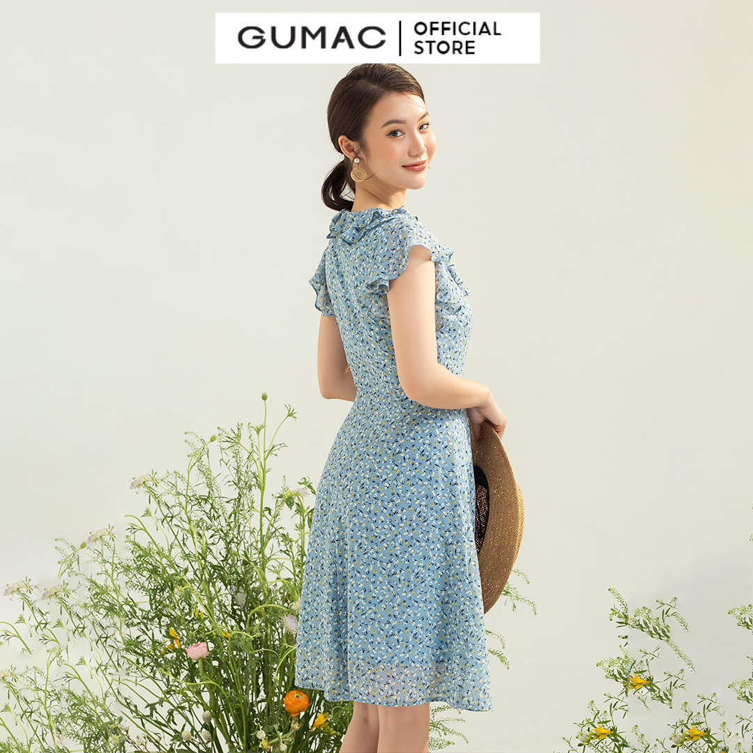 Đầm phối bèo GUMAC DC04032 form A tay loe