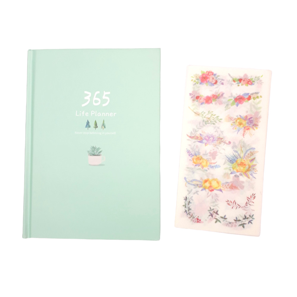 Sổ Kế Hoạch Nhật Ký 365 Ngày Life Planner  Xanh Ngọc Kèm Bộ 6 Tấm Sticker Trang Trí Mẫu Ngẫu Nhiên