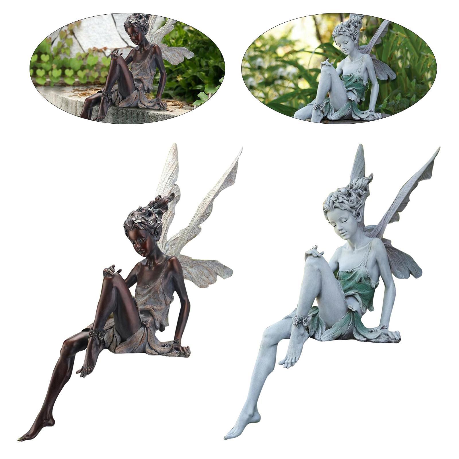 2pcs Fairy Statue Pond Figurine Home Sculpture Ornament Landscaping Craft