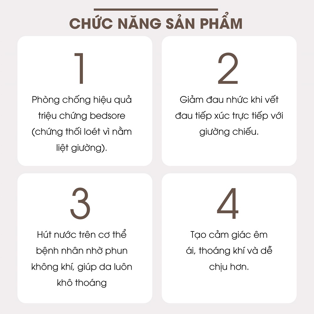 NỆM HƠI HAKAWA GẮN GIƯỜNG Y TẾ, CHỐNG LỞ LOÉT CHO NGƯỜI BỆNH KHÔNG TỰ CỬ ĐỘNG ĐƯỢC