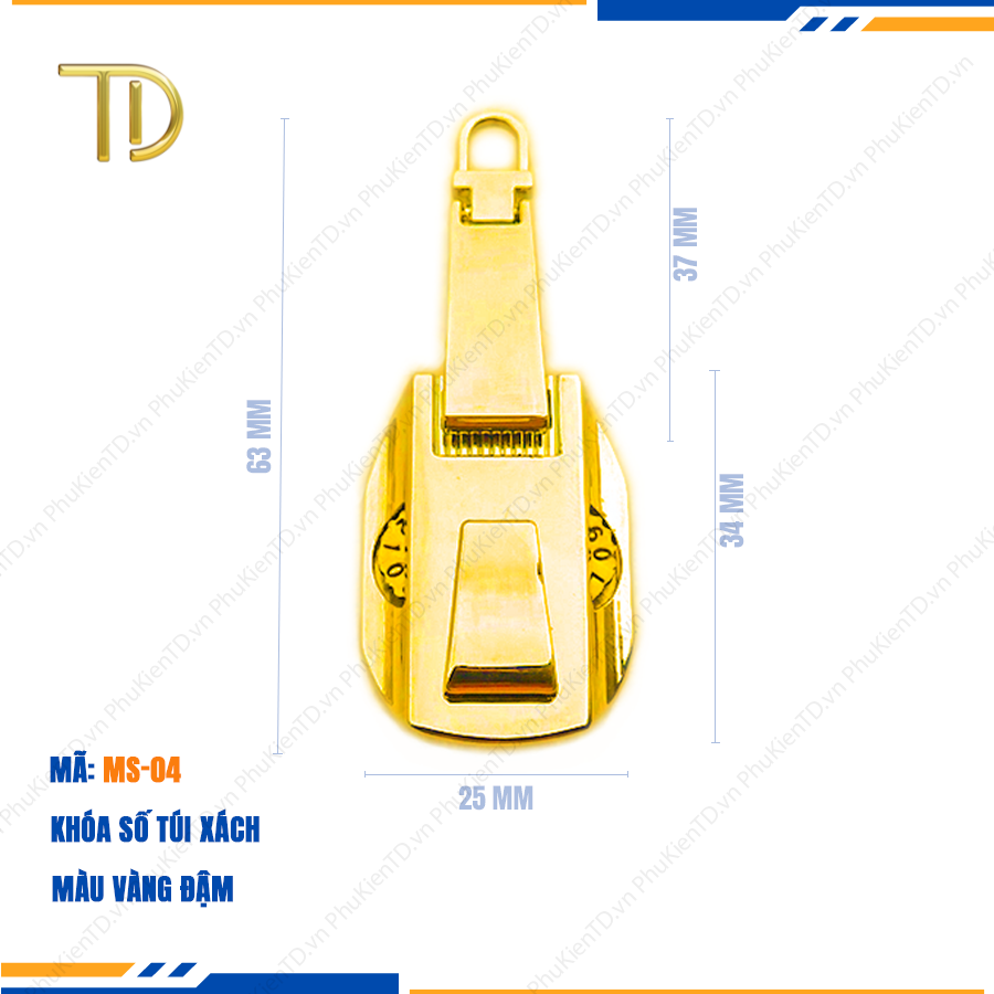 Khóa túi xách, Khóa số túi xách, Khóa số dây kéo đơn túi xách công nghệ mạ điện độ bền 5-8 năm
