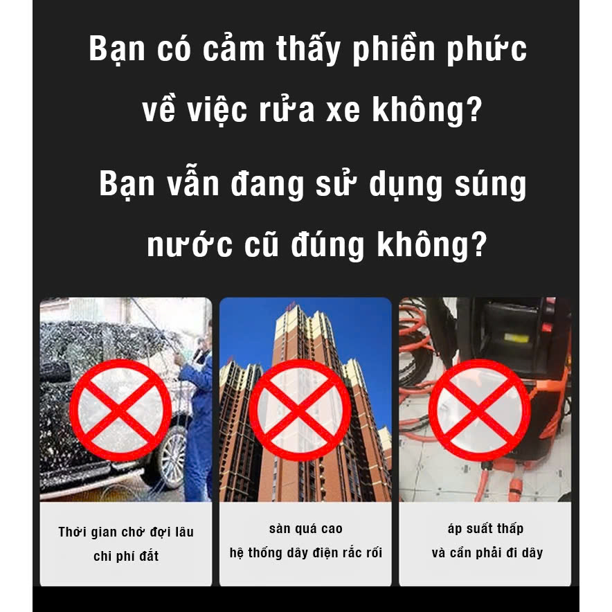 Máy rửa xe cầm tay cao áp chạy bằng pin sạc siêu tiện dụng, Máy rửa xe gia đình xe máy, Ô Tô 300W, Máy xịt rửa HD áp lực cao mạnh