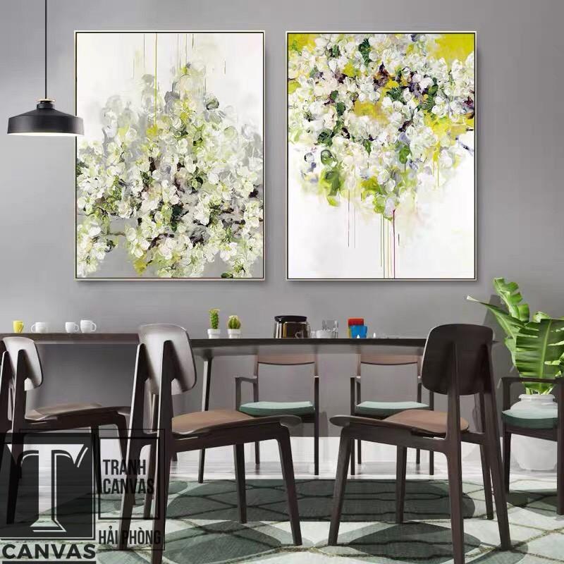 Tranh canvas tràn viền treo tường phòng khách, tranh vẽ bông hoa sắc màu H 145-150