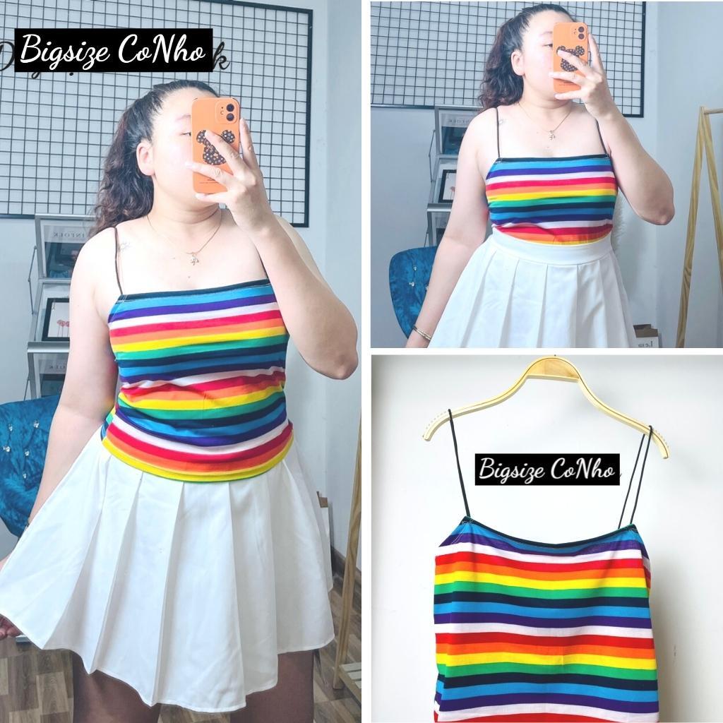 Áo hai dây bigsize thun nữ cao cấp croptop dáng ôm sọc cầu vồng DS