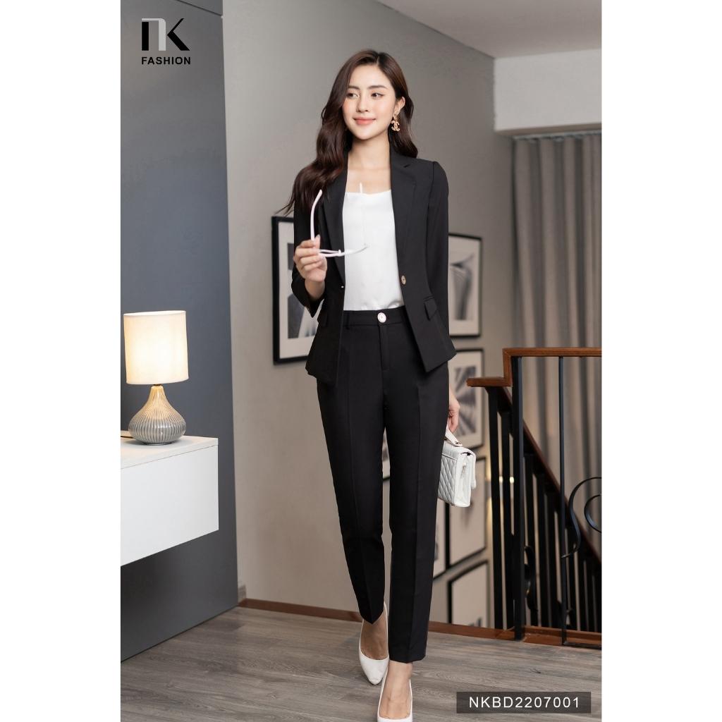 Bộ Đồ Vest Ve Trơn NK FASHION Thiết Kế Basic Đứng Form Tôn Dáng Chất Vải Nhập Hàn Cao Cấp Không Xù NKBD2207001