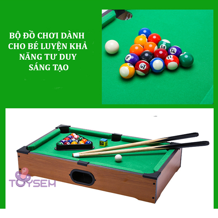 Bàn bida mini loại lớn bằng gỗ 6 lỗ 16 bi - Bàn bi-a người lớn 2 cơ - Đồ chơi trẻ em bàn bi da phăng 2 người chơi - Quà tặng sinh nhật cho bé