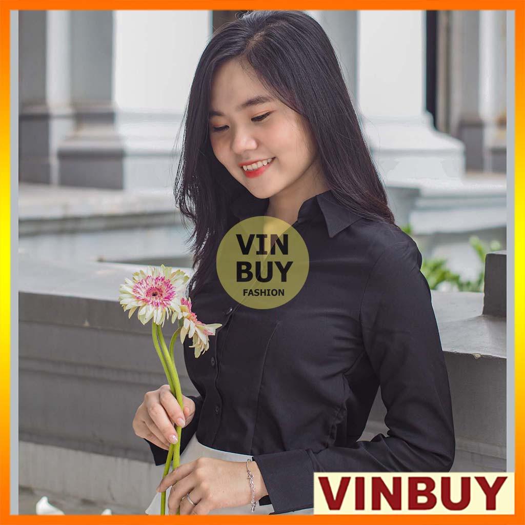 Áo sơ mi đen nữ tay dài phong cách công sở chất vải mềm mịn thấm mồ hôi tốt vải cotton lụa không nhăn