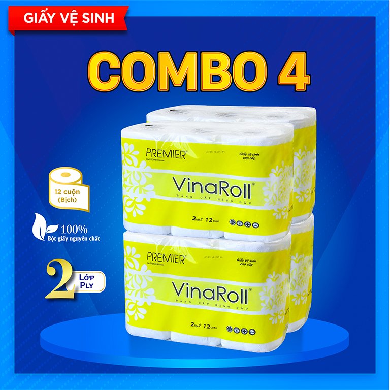 Giấy vệ sinh PREMIER VinaRoll 12 cuộn - Combo 4 lốc