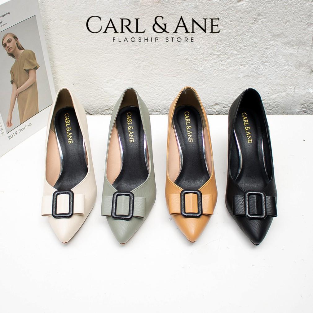 Carl &amp; Ane - Giày cao gót mũi nhọn đính khóa vuông cao 4cm màu xanh _ CP008