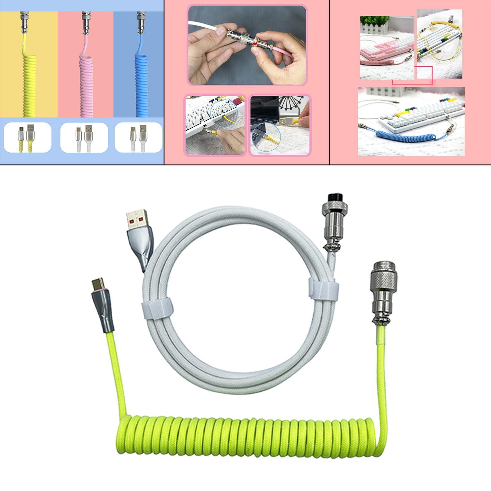 USB to Type C Coiled Cable with Aviation Plug Gaming Extendable for Mechanical Keyboard