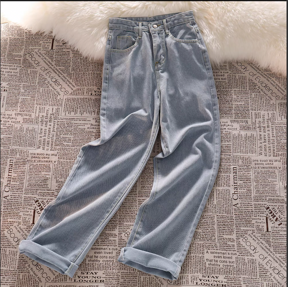 Quần jean Baggy ống suông rộng lưng cao nữ Ulzzang style Hàn Quốc
