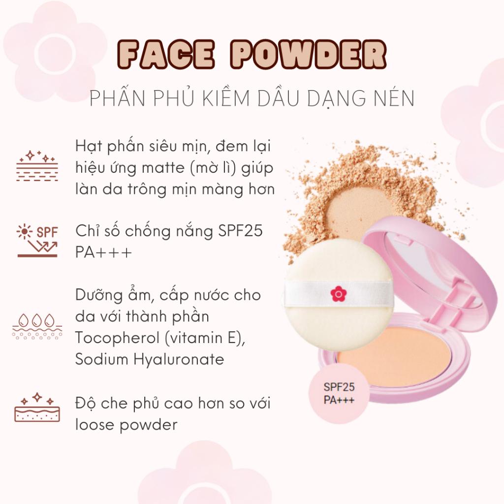 Phấn Phủ Kiềm Dầu Daisy Doll 02 (Màu Pink Ocher) Nhật Bản Dạng Nén Chống Thấm Nước Kiểm Soát Dầu 10g SPF 25 PA+++