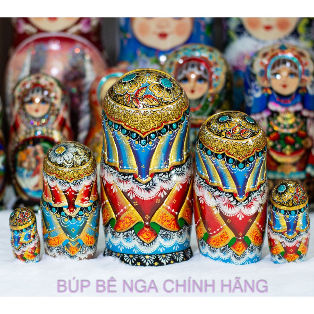 BỘ BÚP BÊ NGA MATRYOSHKA 5 LỚP 20CM CAO CẤP KHẮC CHẠM NỔI HOA VĂN "PHƯỢNG HOÀNG LỬA" CỰC ĐẸP VÀ SANG TRỌNG