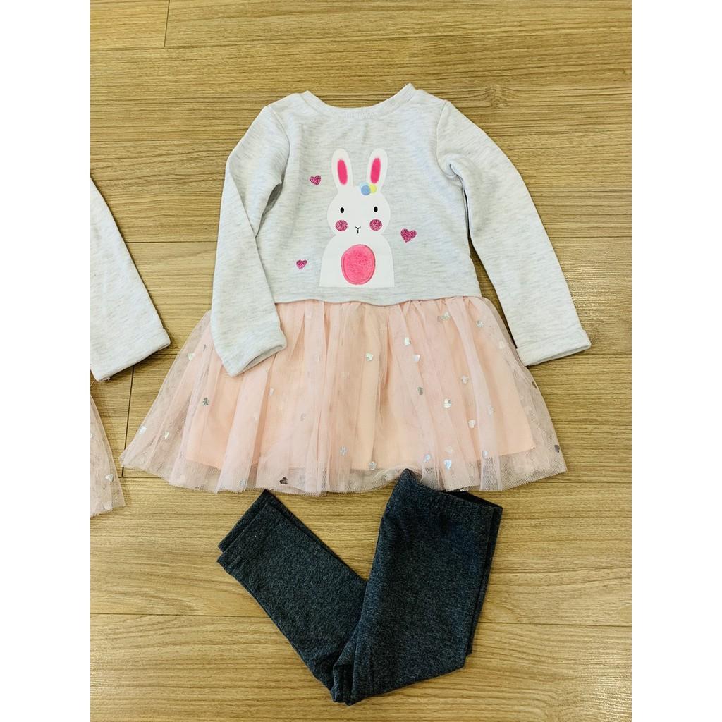 Set váy thỏ chân voan kèm quần legging dư xịn cho bé