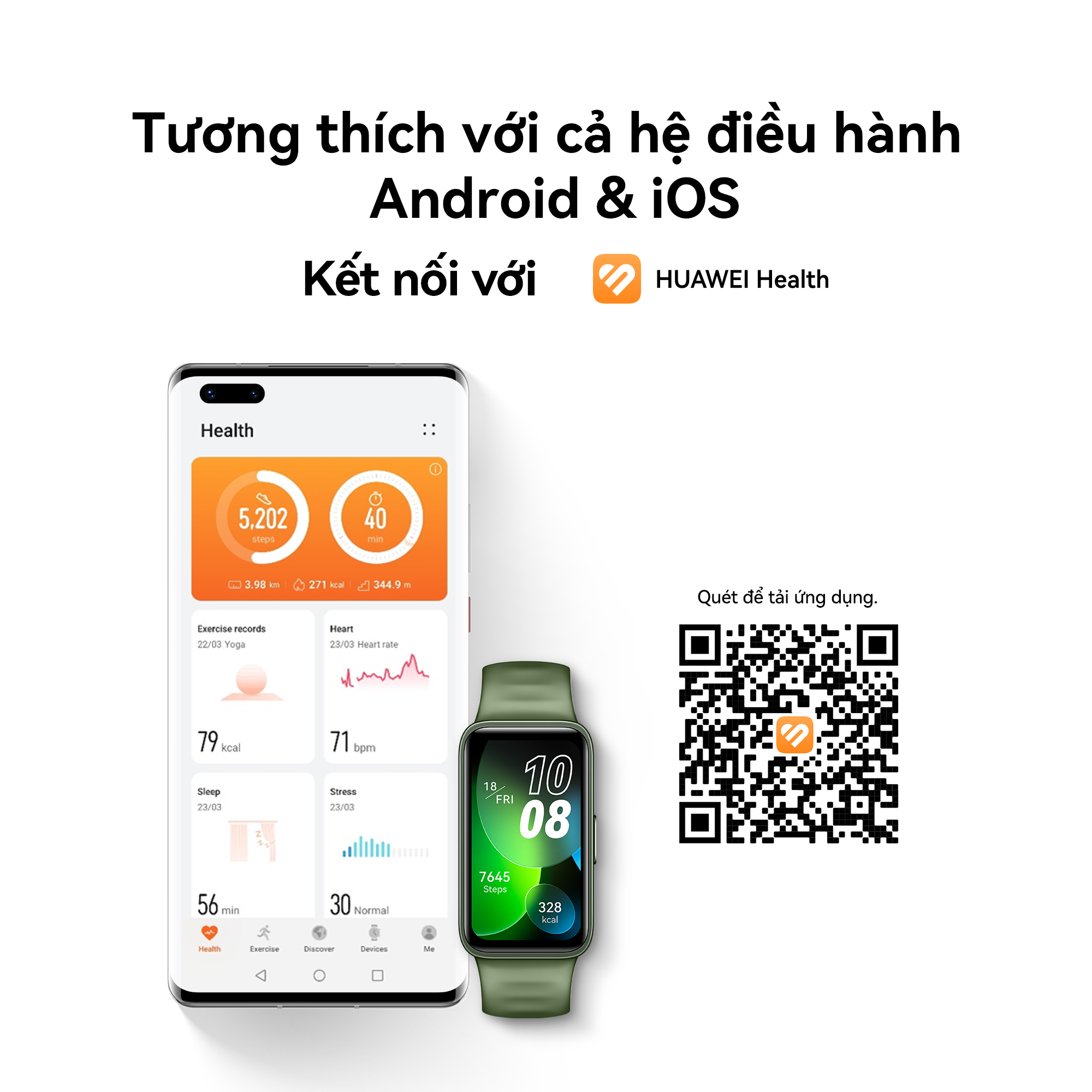 Vòng đeo tay thông minh HUAWEI Band 8 | Thiết kế siêu mỏng | Phân tích khoa học Giấc Ngủ | Thời Lượng Pin Vượt Trội | Hàng Chính Hãng