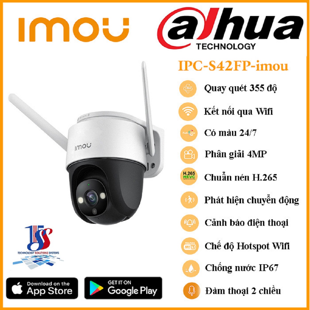 Camera wifi imou Cruiser PTZ IPC-S42FP 4.0 megapixel, camera ngoài trời chống nước IP67,quay quét qua app, Fullcolor có màu ban đêm, đàm thoại hai chiều, phát hiện chuyển động - Hàng chính hãng bảo hành 24 tháng