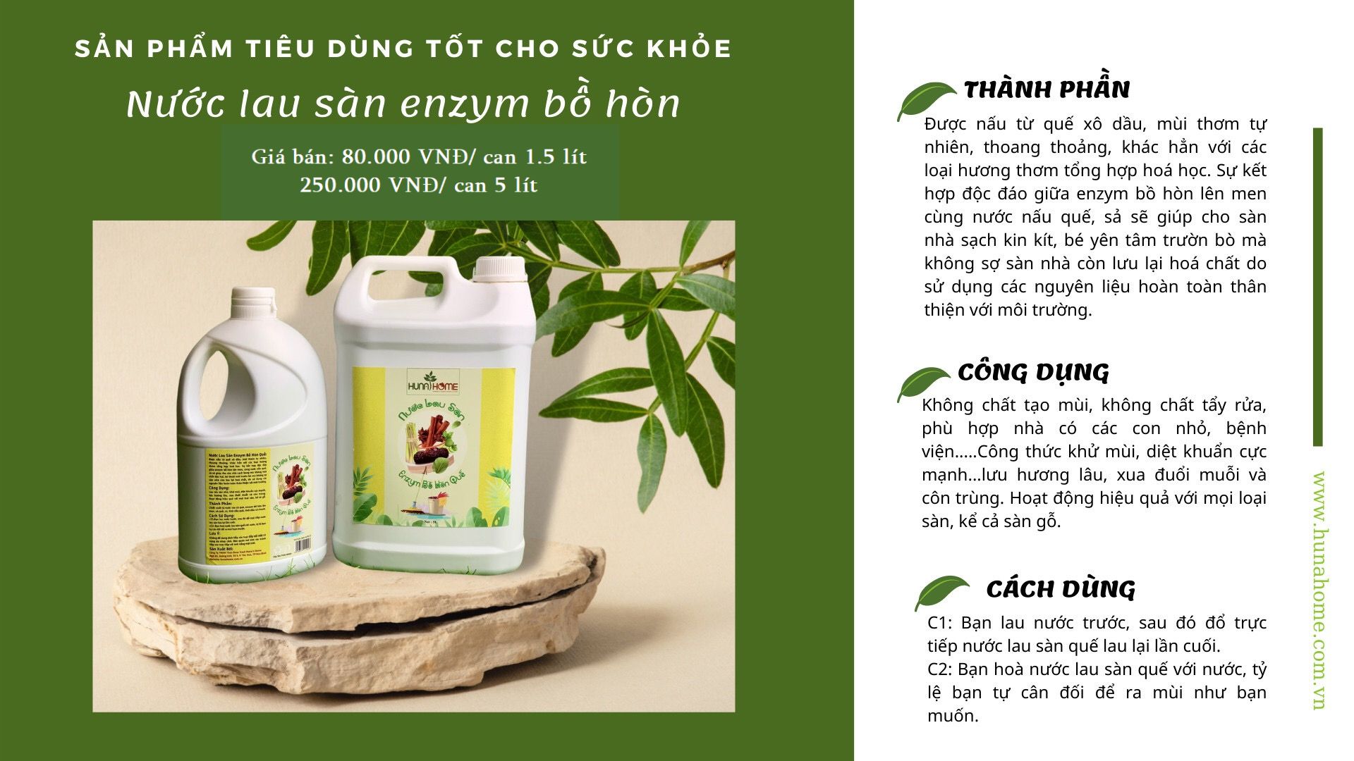 Combo Enzyme Bồ Hòn &amp; Lau sàn Bồ Hòn hương quế Huna'shome