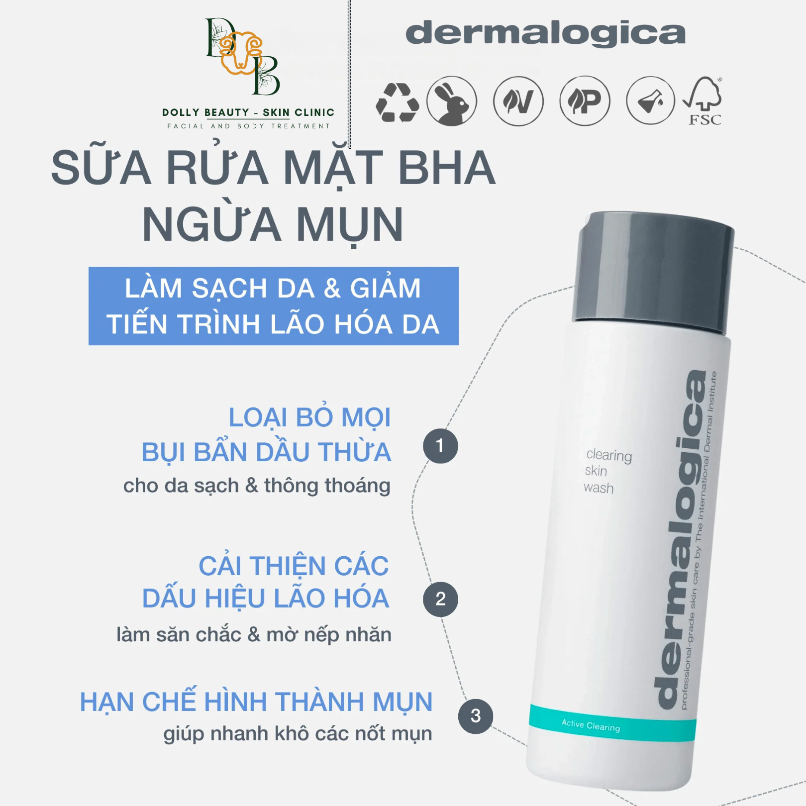 Sữa rửa mặt dành cho da dầu mụn CLEARING SKIN WASH của Dermalogica - Dolly Beauty