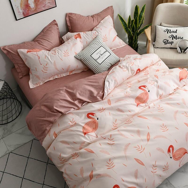Bộ chăn ga Cotton Poly Họa tiết Hạc Cam - Hàng Nhập Khẩu