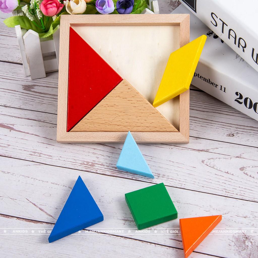 Đồ chơi xếp hình Tangram (Trí Uẩn) 7 mảnh loại đẹp, dày 1.2cm bằng gỗ