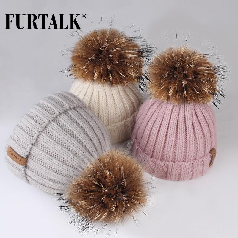 FURTALK Mùa Đông Pompom Mũ dành cho Trẻ Em Độ Tuổi Từ 1 Tuổi-10 Đan Bò mùa đông cho bé mũ cho bé lông Pom Pom nón cho bé gái và bé trai