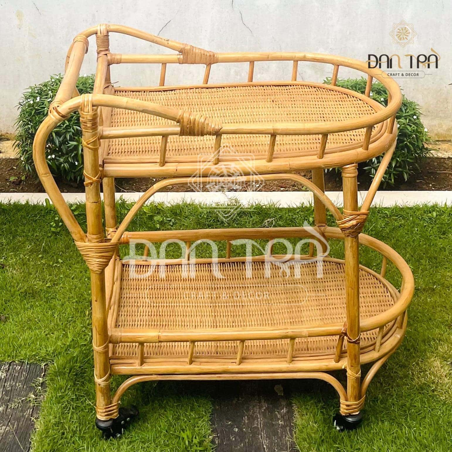 Xe Đẩy Đồ Ăn Bằng Mây Tự Nhiên Đan Trà- Xe Đẩy Decor Khách Sạn, Nhà Hàng, Quán Ăn- Nội Thất Mây Tre Đan Trà