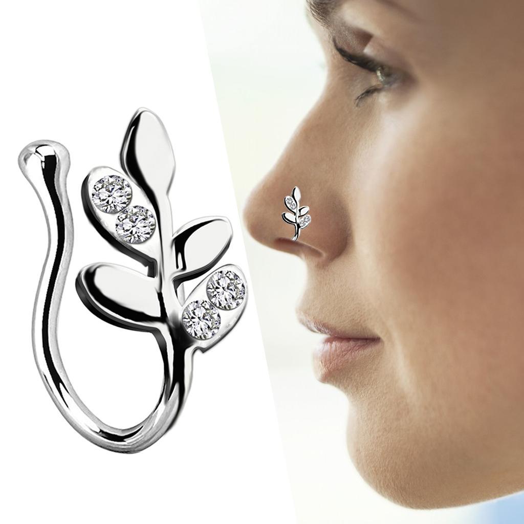 2 Pieces Crystal Fake Nose Rings 18G Hoop Non-Pierced Rose Gold Silver