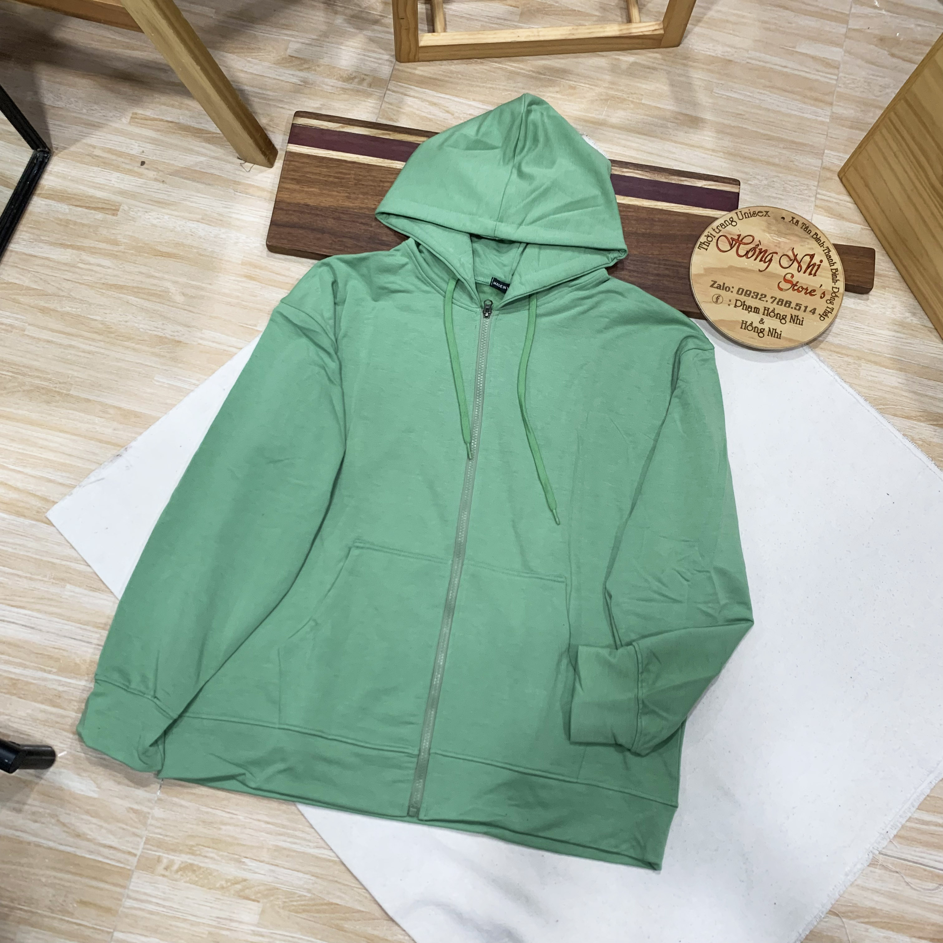 Áo Khoác Hoodie Zip Trơn Oversize Ulzzang Unisex Hoodie Dây Kéo Màu Xanh Bơ Dáng Rộng - MM