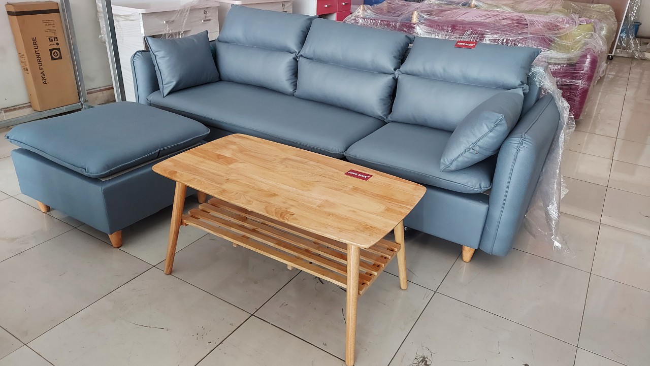Sofa Băng đôn góc Valentino 2m1 Juno Sofa 2022 (ghi) tặng bàn gỗ tự nhiên 50 x 100 cm