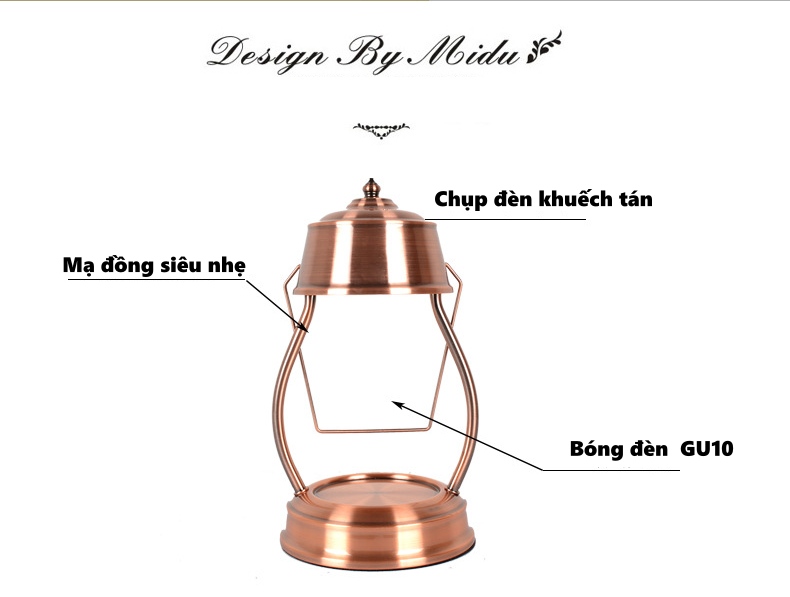 Đèn đốt nến thơm - Vintage Màu vàng đồng