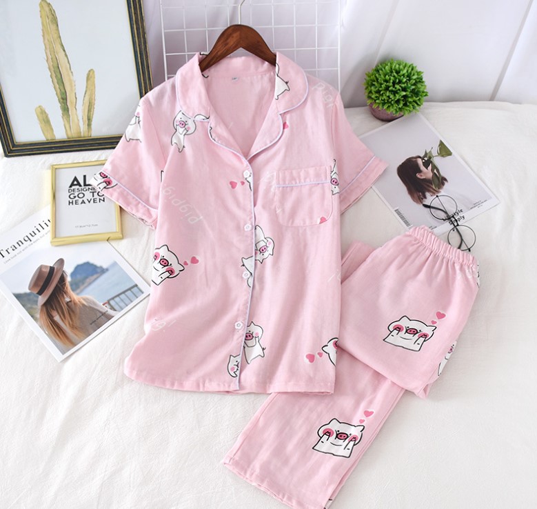 Pijama sau sinh thô đũi, đồ bộ mặc nhà ngắn tay mặc hè cực mát Azuno AZ2992