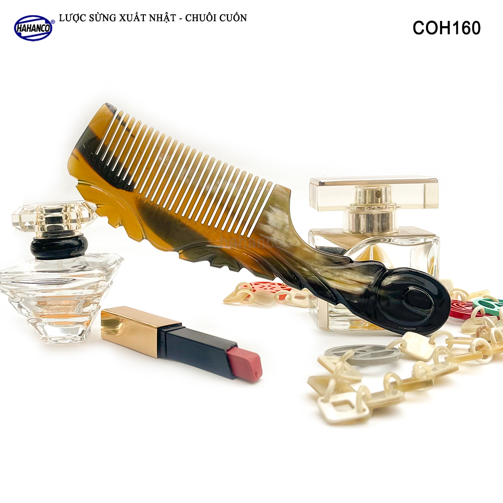 Lược Sừng Vân Nưa Chuôi Cuốn Họa Tiết Uốn Lượn Sắc Sảo, Chăm sóc tóc - COH160