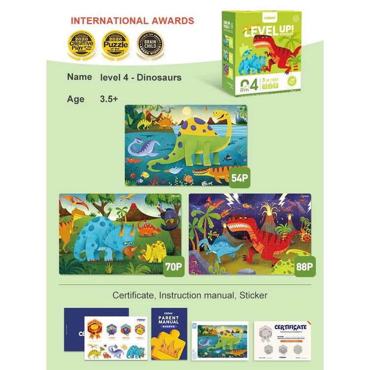 Đồ Chơi Xếp Hình 7 cấp độ Mideer puzzles Level Up 4 Dinosaur