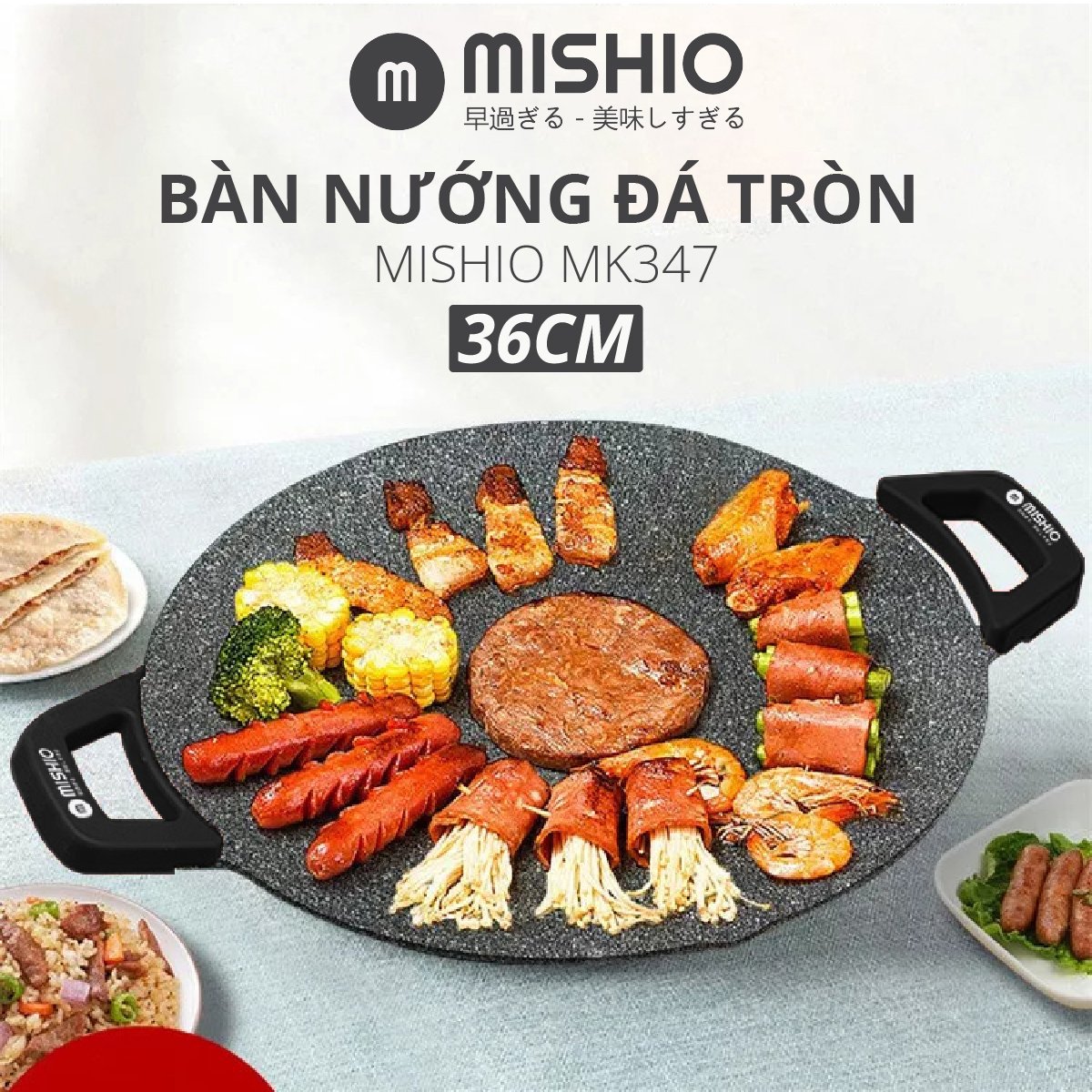 Bàn nướng điện men đá Mishio MK347 kiểu dáng Hàn Quốc - Hàng chính hãng bảo hành 18 tháng