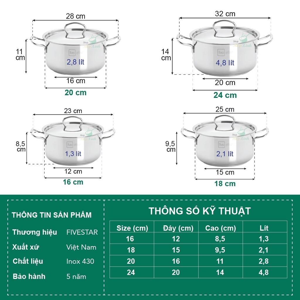 Nồi và chảo chống dính 3 đáy từ inox 430 FiveStar Standard (16cm / 20cm / 24cm) , dùng được mọi bếp